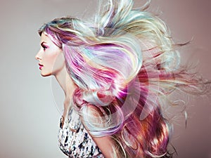 Beauty fashion model girl with colorful dyed hair