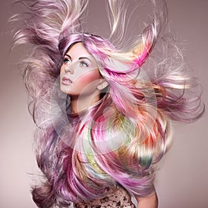 Beauty fashion model girl with colorful dyed hair