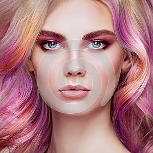 Beauty fashion model girl with colorful dyed hair