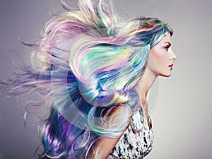 Beauty fashion model girl with colorful dyed hair