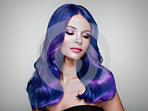 Beauty fashion model girl with colorful dyed hair