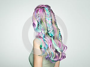 Beauty fashion model girl with colorful dyed hair