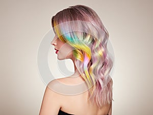 Beauty Fashion Model Girl with Colorful Dyed Hair