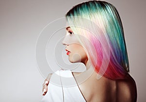 Beauty fashion model girl with colorful dyed hair