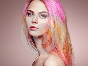 Beauty fashion model girl with colorful dyed hair