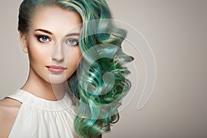 Beauty fashion model girl with colorful dyed hair photo