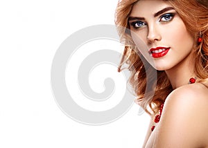 Beauty fashion model redhead girl portrait