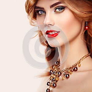 Beauty fashion model redhead girl portrait