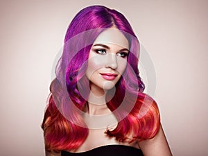 Beauty fashion model woman with colorful dyed hair