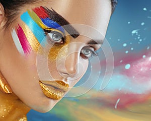 Beauty fashion portrait of beautiful woman with colorful abstract makeup