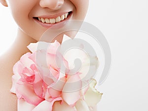 Beauty Fashion Portrait. Beautiful Woman with Makeup and Flowers. Inspiration of spring and summer. Perfume, cosmetics