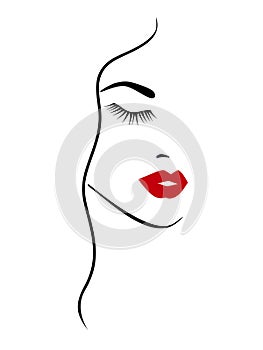 Beauty fashion woman portrait with red lips on white background.