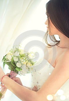 Beauty fashion young model bride in wedding white dress