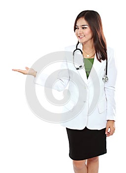 Beauty female doctor showing blank area