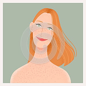 Beauty female portrait. Elegant woman with red hair avatar. Vector illustration