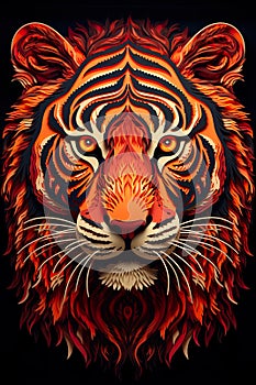 beauty and fierceness of a colorful tiger against a striking black background.