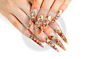 Beauty floral design nails.