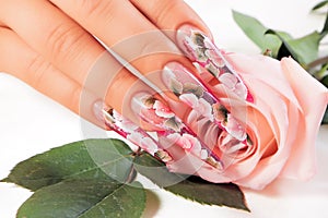 Beauty floral design nails. photo