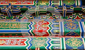 Detail of the ornaments on the walls of the buildings of the forbidden city. Beijing