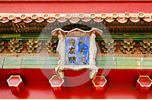 Detail of the ornaments on the walls of the buildings of the forbidden city. Beijing