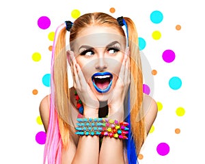 Beauty funny girl portrait with colorful makeup