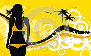 Beauty girl black shadow summer beack background