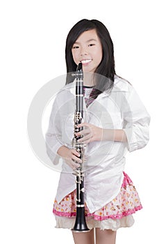 Beauty girl blowing instrument