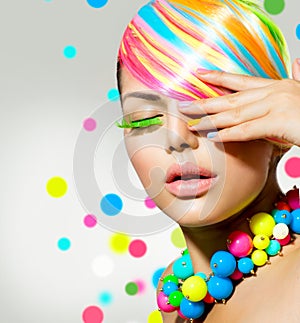 Beauty Girl with Colorful Makeup