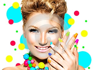 Beauty Girl with Colorful Makeup, Nail polish