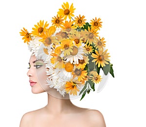 Beauty Girl with Daisy Flowers Hairstyle