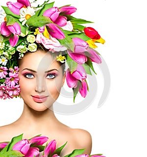 Beauty girl with flowers hairstyle