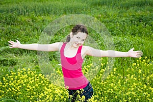 Beauty girl with open hands