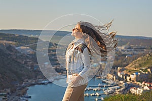 Beauty Girl Outdoors enjoying nature.