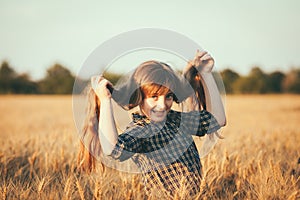 Beauty Girl Outdoors enjoying nature