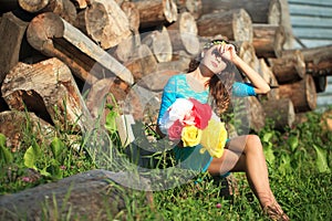 Beauty Girl Outdoors enjoying nature. Teenage Model girl running on the Spring Field, Sun Light.