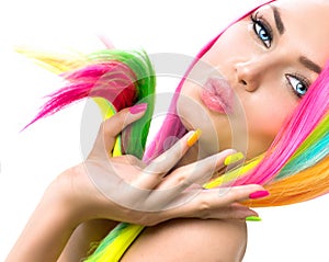 Beauty Girl Portrait with Colorful Makeup