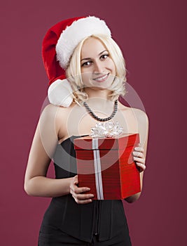 Beauty girl with red gift box