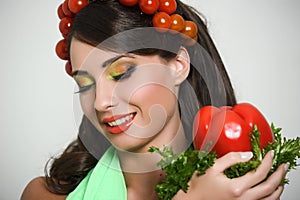 Beauty girl with Vegetables hair style.