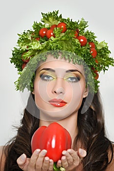 Beauty girl with Vegetables hair style.