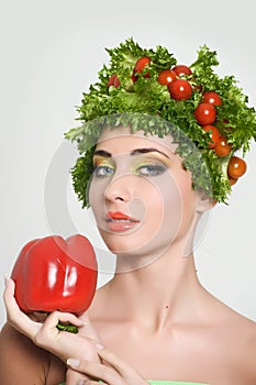 Beauty girl with Vegetables hair style.