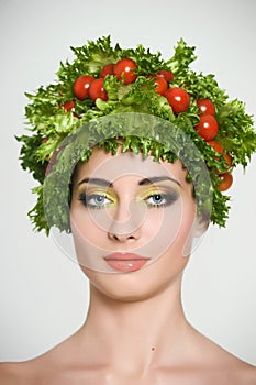 Beauty girl with Vegetables hair style.