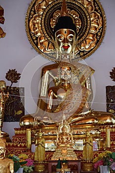 The beauty of the golden Buddha image in Lanna style in Northern Thailand, Buddhist culture.