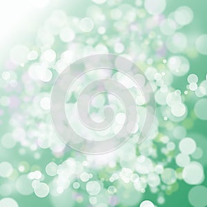 Beauty green and white sparkle bokeh. Abstract glowing light circle pattern background. blurry twinkle effect sky frame with bubbl