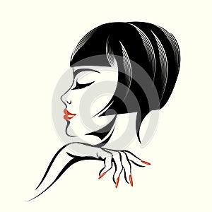 Beauty, hair studio, nail salon, spa illustration. Beautiful woman.