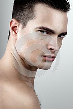 Beauty handsome with drops on face