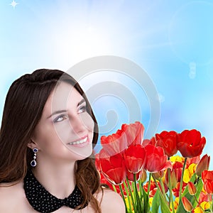 beauty happy young Girl with Beautiful garden fresh colorf