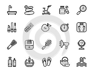 Beauty and health, icons, set, gray with outline
