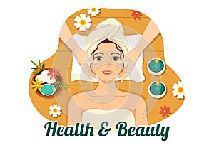 Beauty and Health Illustration with Natural Cosmetics and Eco Products for Problematic Skin or Treatment Face in Women Cartoon