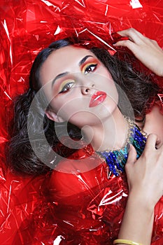Beauty Image of a Woman Wrapped in Cellophane