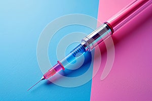 Beauty injection syringe for lip augmentation injection on pastel background. Injections with fillers for lips or wrinkles